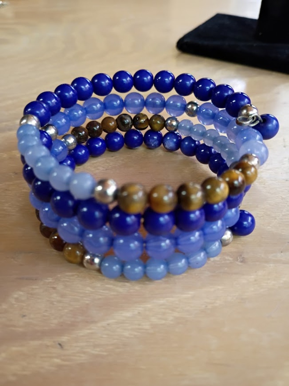 Blue Boho Bracelet Blue Memory Wire Wrap